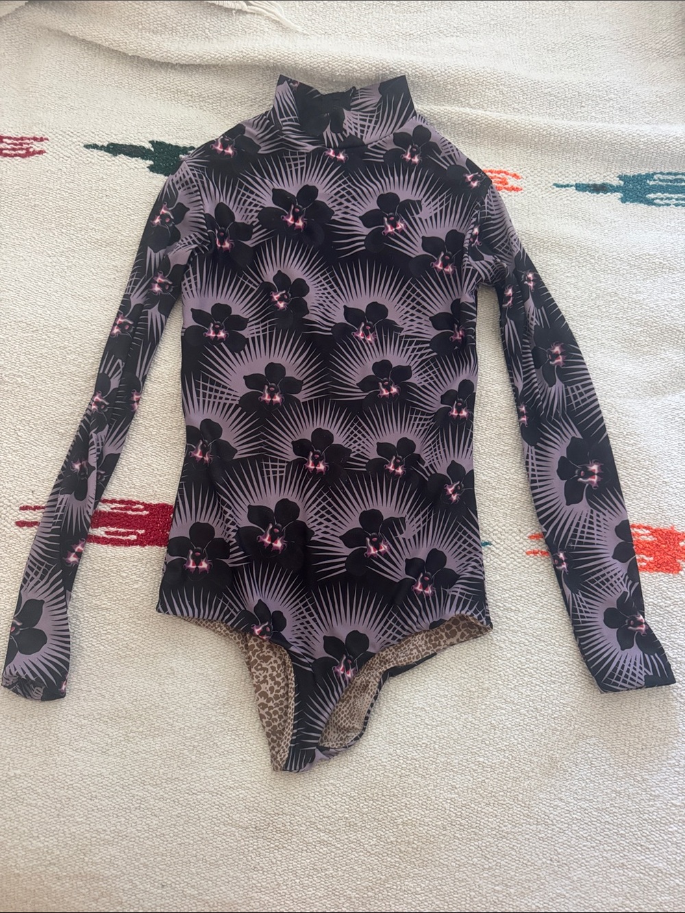 acacia swimwear Purple Black Floral Long Sleeve One-Piece Swimsuit